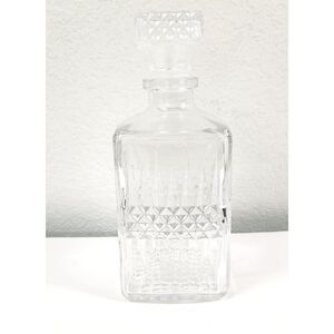Beautiful Vintage Square Diamond Cut Glass Decanter With Suction Stopper Cap